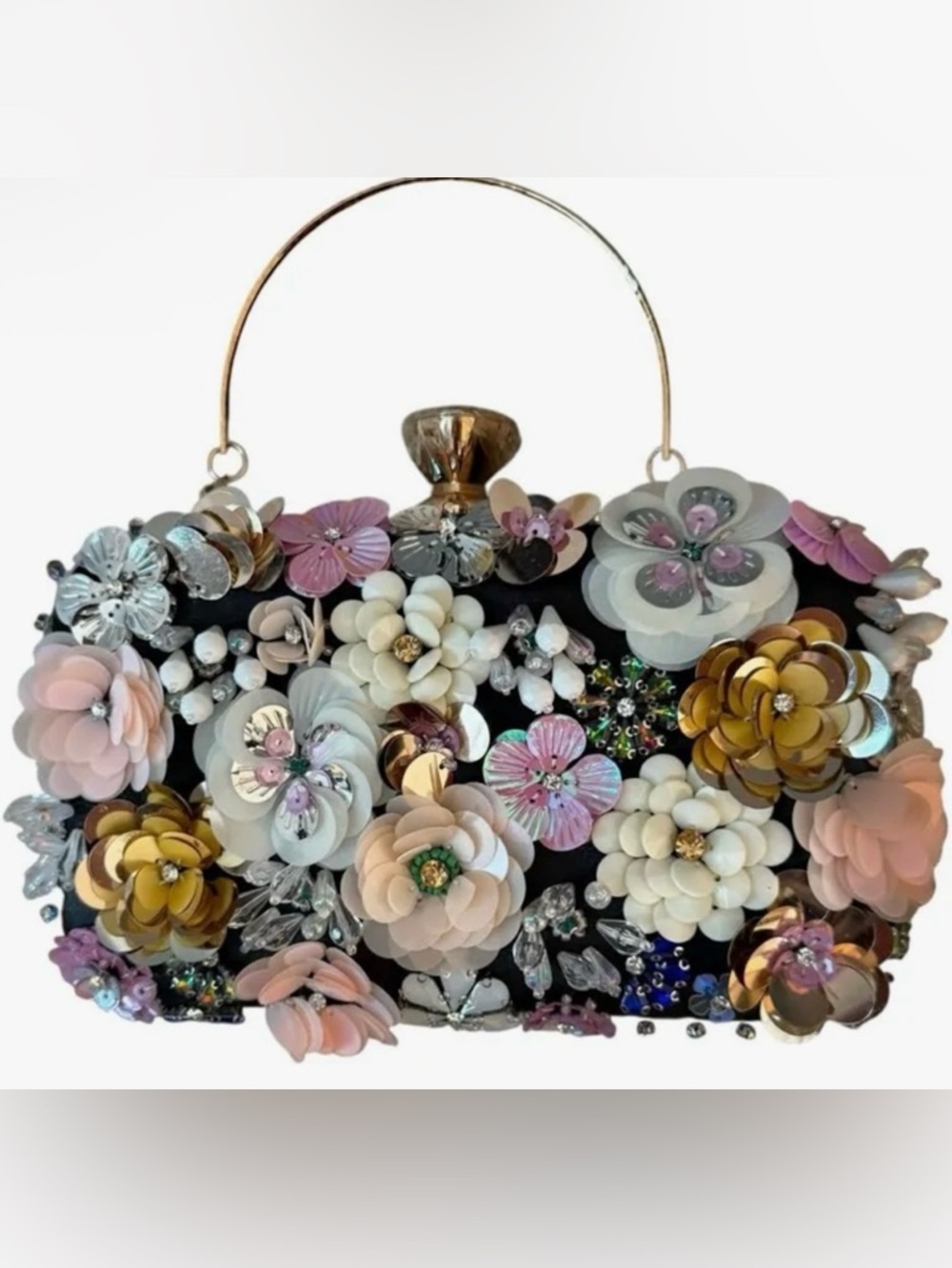 bebe LA Embellished Clutch Bag Handbag Flowers Sequins Rhinestones Crystal